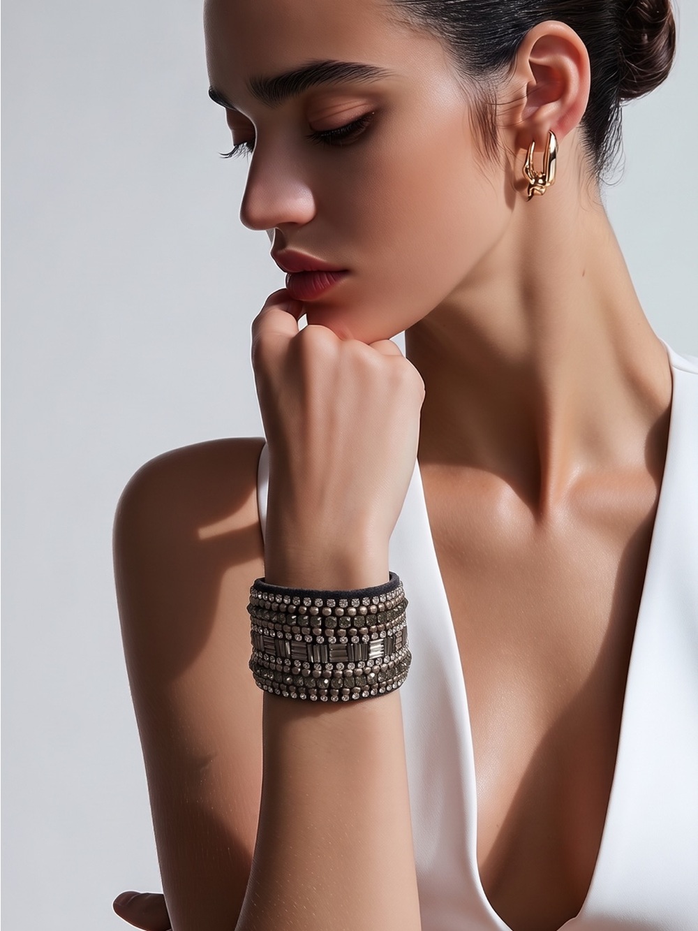 Embellished Wide Black gold beaded Bracelet